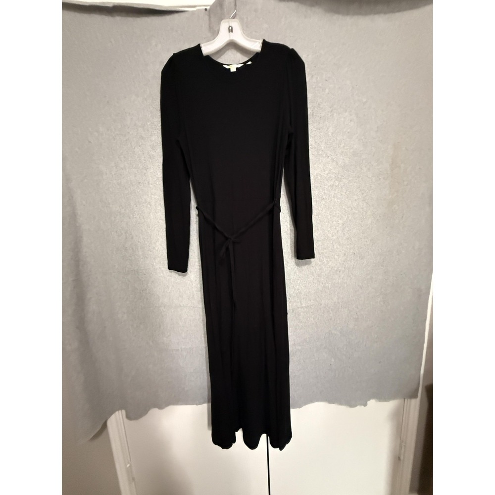 Boden Dress‎ Womens 2 Black Jersey Long Sleeve Belted Sheath Maxi Crew Neck